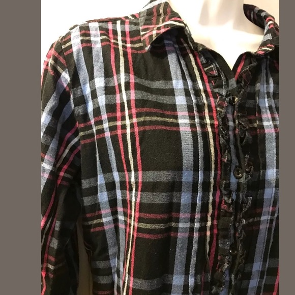 Vintage BETSEY JOHNSON Intimates Plaid Flannel Pajama Shirt Sleep Dress Black - Picture 3 of 7